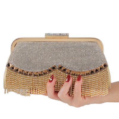 China Luxury Rhinestone Diamond Tassel Ladies Gold Silver Evening Clutch Bag Small Handbags Elegant Crystal Clutch Bag Evening Wedding High Capacity for sale