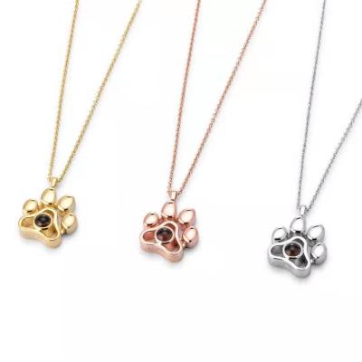 China Cute Fashion Plated Cat Paw Dog Brand Foot Print Stainless Steel Projection Copper Necklace For Women for sale