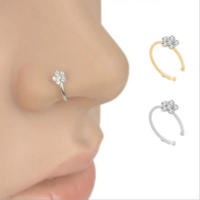 China 2022 Alloy Nose Clip Women Body Jewelry High Quality CLASSIC Rhinestone Flower Non Piercing Nose Ring for sale