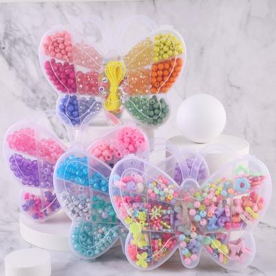 China Acrylic Children's Puzzle Toys Beaded Kits Acrylic Handmade Diy Loose Beads Butterfly Boxed Bracelet Necklace Jewelry Making Kits for sale