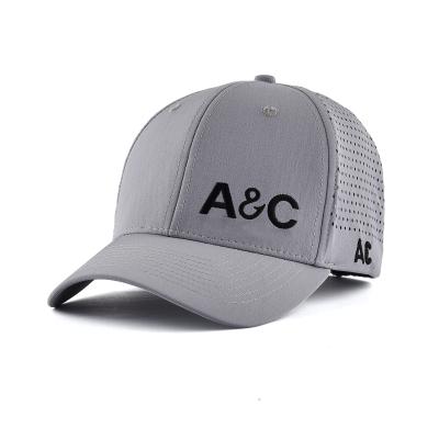 China COMMON high quality nylon 6 panel perforated hat unstructured hole laser embroidery baseball caps for sale