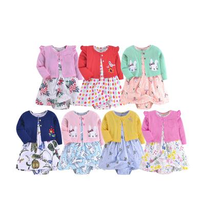 China Cute Anti-wrinkle Summer Cotton Coat And Dress 2Pcs Baby Clothes Sets 0-2Year Baby Dress Set For Girls for sale