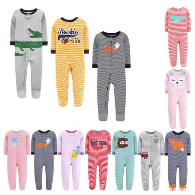 China Factory Wholesale Cute Spring 0-1Year Baby Clothing Cotton 100% Infant Rompers Long Sleeve Baby Pajamas With Zipper for sale