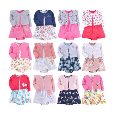 China Anti-Wrinkle Wholesale Baby Clothes Floral 2-Piece Jumpsuit Dress Set 100% Cotton Baby Dress Set For Summer for sale