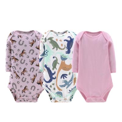 China Wholesale Cute 100% Cotton Baby Clothes Knitted 0-2Year Long Sleeve 100% Cotton Baby Onesies Summer Baby Jumpsuit For Girl And Boy for sale