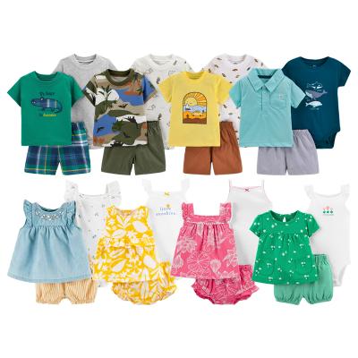 China 100% QUICK DRY Cotton Baby Clothes Sets Summer Baby Boy 3-Piece Tee Jumpsuit and Little Short Set for sale