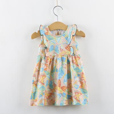 China 2021New Anti-wrinkle fashion 0-3 years old casual modern floral sleeveless kids line girl dresses newborn 100% cotton summer baby girl dress for girl for sale