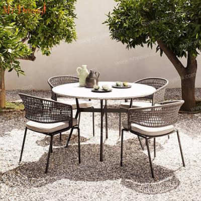 China Modern Accepted Project Customized Luxury Rope Woven Outdoor Conversation Dining Patio Set Of 4 Chairs for sale