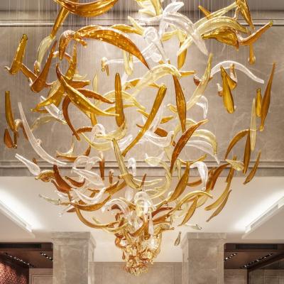 China Postmodern Custom handmade amber color fashion art glass chandelier modern decorative lightings for hotel lobby banquet hall club for sale