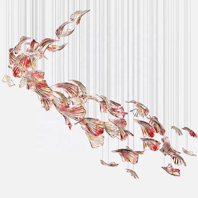 China Wholesale Custom Modern Luxury Indoor Chandelier Lighting Decorative Kitchen Glass Design Leaf Pendant Light For High Ceiling for sale