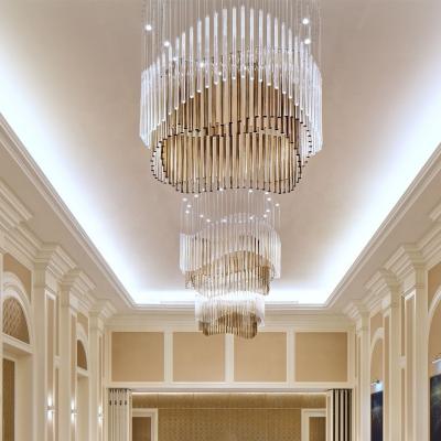 China Indoor Bespoke Hotel Project Villa Banquet Hall Chandelier Large Luxury Modern Indoor Club Pendant Lamp For High Tall Ceilling for sale