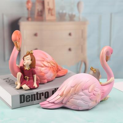 China Global Nordic Red Girl Sitting With Flamingo Resin Crafts With Home Decor And Birthday Gifts for sale