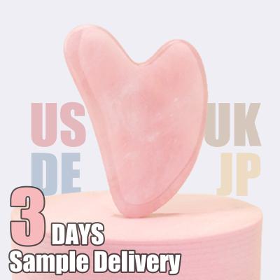 China 100% Natural Pink Massage Guasha Tools Pressure Control Rose Quartz Jade Gua Sha Stone Facial Panel for sale