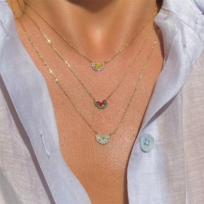 China 2022 Brass Plated 18k Gold Color Zircon Clavicle Chain Boho Summer Watermelon Lemon Charm Jewelry Real Necklace for sale