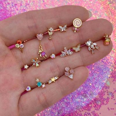 China New FASHIONABLE Type Ice Cream Cone Drinks Zircon Stud Earring Peach Heart Butterfly Bear Butterfly Lollipop Sweets Robot Female Earring Colorful for sale