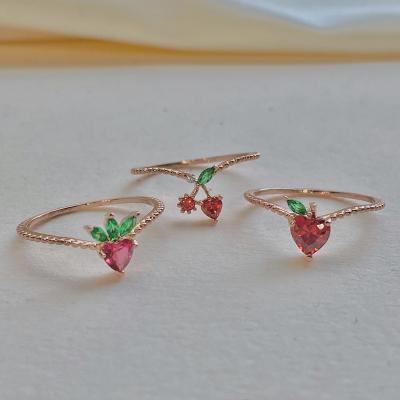 China CLASSIC Hot Selling Copper Zircon Cherry Peach Fruit Opal Stone Gold Plated Ins Women Earrings Copper Zircon Rings Spring Summer Fine Jewelry for sale