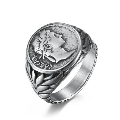 China Custom Geometry Titanium Emperor Jewelry Stainless Steel Ring For Men CLASSIC European Ring Casting Caesar Head Ring for sale