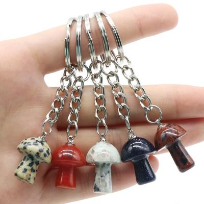 China Wholesale Promotion Gift Small Mushroom Natural Gemstone Key Chain Crystal Keychains Hand Cut Quartz As Gift for sale