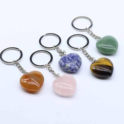 China Promotion Gift Natural Pink Crystal Love Keychain Agate Heart Tiger Eye Love Pendant DIY Jewelry Accessories Love Key Chain for sale