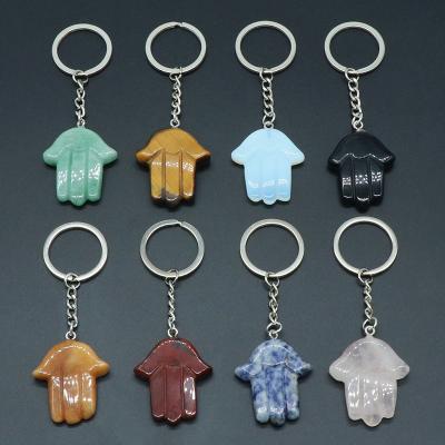 China Promotion Gift Free Sample Customized Fatima Natural Crystal Stone Palm Key Chain Logo Popular Hand for sale