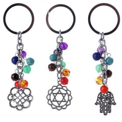 China Hot Promotional Natural Stone Star Key Chain 7 Chakra Merkaba Keyring 7 Environment Friendly Crystal Pendant Healing For Bags for sale