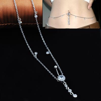 China Romantic Wholesale Women Belly Button Rings Rhinestone Belly Button Chain Navel Piercing Surgical Body Jewelry 316L Steel for sale