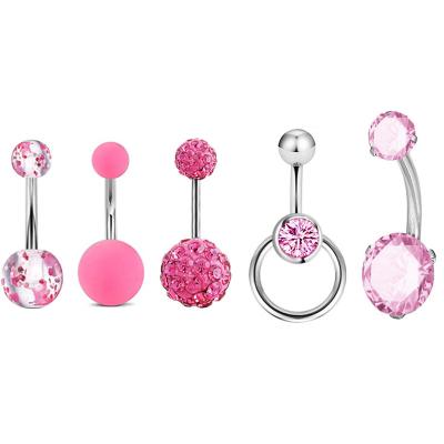 China 5pcs/set Navel Ring Navel Piercing Jewelry Sexy Pink Set Stainless Steel Zircon Romantic Body Belly Button For Girls Navel Stud for sale