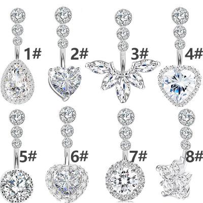 China Popular Romantic Heart Shaped Navel Ring Belly Piercing Jewelry Crystal Stainless Steel Zircon Charm Belly Button Rings 316L for sale