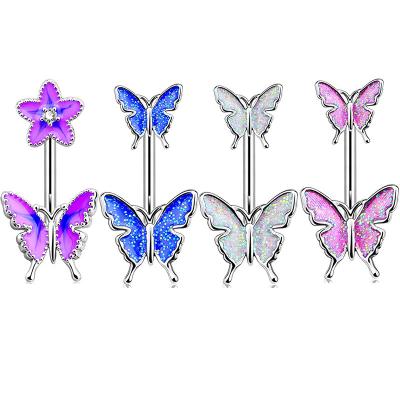 China Factory Wholesale Elegant Colorful Romantic Butterfly Belly Rings For Women Flower Luxury Enamel Body Bling Piercing Jewelry for sale