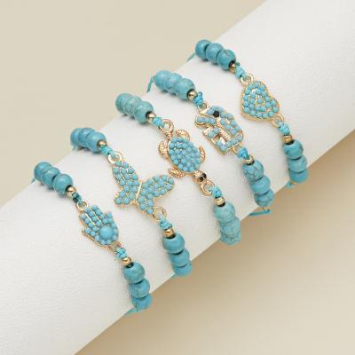 China New BOHEMIA Weave Turquoise Elephant Bead Tortoise Butterfly Bracelet Hand Creative Adjustable Heart Shape Beaded Bracelet for sale