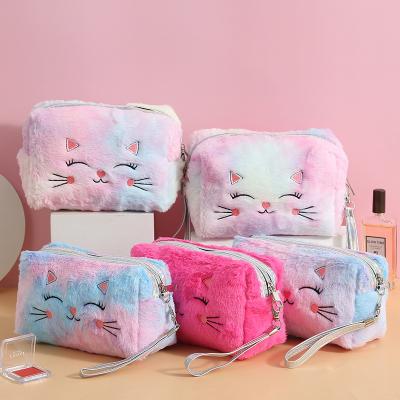 China New Eco-friendly Pouch Kitty Cat Makeup Brush Plush Pencil Case Customized Cute Designer Kitty Plush Soft Cosmetic Bag for sale