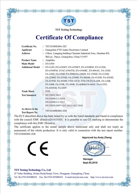 CE - Guangzhou FTD Audio Electronics Limited