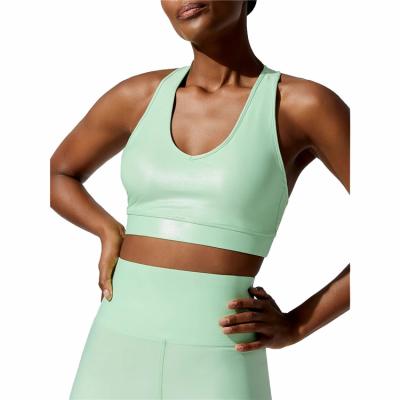 China New Design Wholesale Fashion Sports Bra Special Shiny Green Calendering Sexy Fitness Breathable Two Piece Yoga Wear for sale