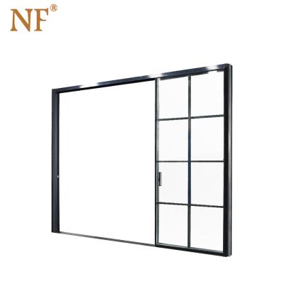 China Sound Insulation Heat Break Thin Aluminum Frame Sliding Clear Glass Door With Grille for sale