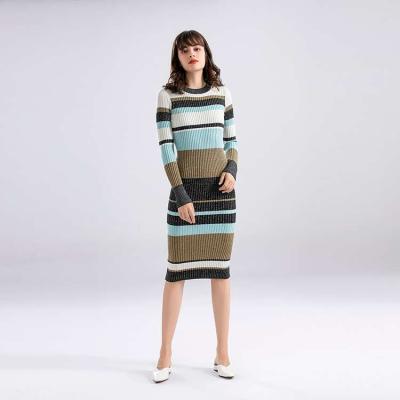 China factory wholesale Anti-wrinkle ladies sleeveless long slim stripe sweater dress for sale