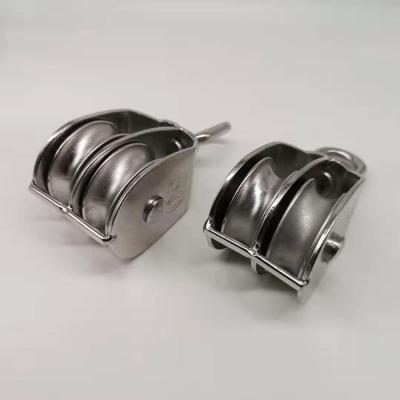 China Cultivates M32 Stainless Steel Pulley Steel Wire Rope Pulleys Bearing Wheels, Double Swivel Block for sale