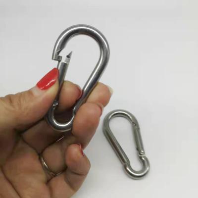 China 60mm Stainless Steel Silver M6 304 Stainless Steel Carabiner Spring Camping Mounting Safe Lock Snap Hook Eyelet Link for sale