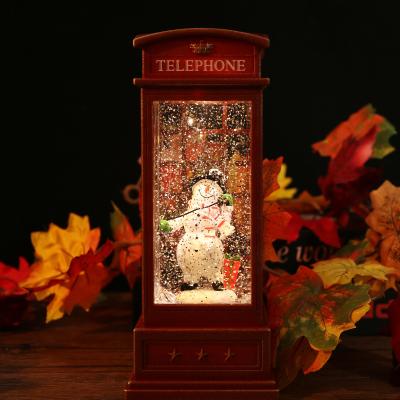 China 2021 New USB+Music Gifts Telephone Booth Souvenir Flicker Snow Wind Lamp Red Light For Christmas Decoration for sale