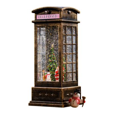 China 2021 New USB+Music Resin Gifts Colorful Led Blowing Water Pot Snow Phone Booth Snow Light For Christmas Decoration for sale