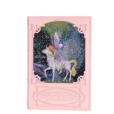 China 2022 Unicorn And Purple Princess Musical Fantasy Books Home Or Party Box Led USB Light Floating Snow For Friends Gifts for sale