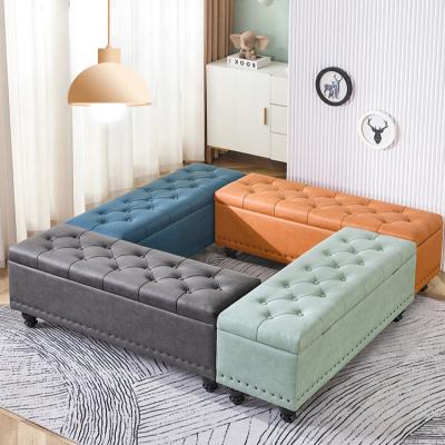 China Foldable Rectangular Sofa Household Shoe Bag Stool Storage Door Stool Living Room Solid Wood Soft Long Stool for sale