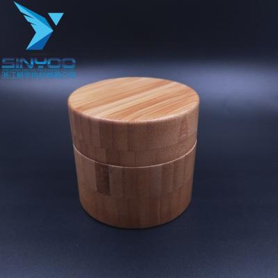 China Full Cosmetic Bamboo Cosmetic Jar With Glass Inner And Bamboo Lid for sale