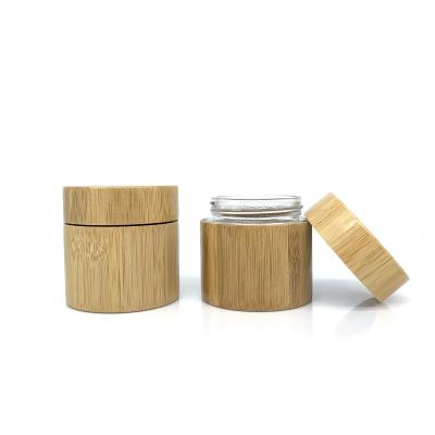 China Bamboo cosmetic packaging full size 60g/60ml natural bamboo eco-friendly cosmetic skin care glass jar for sale