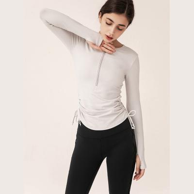 China 2021 New Zipper Tight Breathable Solid Comfortable White Sport Long T-Shirt Sleeves Women Yoga Shirt for sale