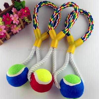 China New Viable Style Cotton Rope Dog Toy With A Solid Tennis Ball Chew Dog Rope Toy for sale