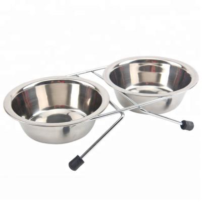 China Sustainable Pet Products Wholesale Cheap Pet Feeding Double Stainless Steel Dog Bowl for sale