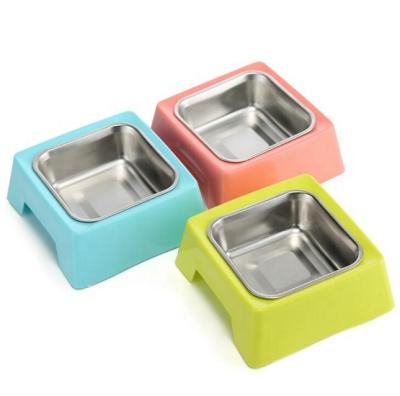 China Wholesale Hot Selling Viable Puppy Feeder Pet Stainless Steel And Plastic Dog Food Bowl for sale