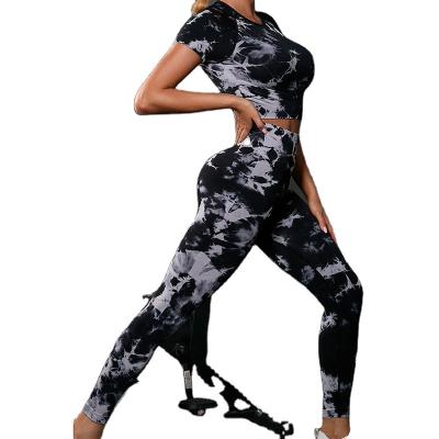 China QUICK DRY Two Piece Pants Set Women Casual Top Pants Tie Dye T-shirt Gaiters Suits For Ladies for sale