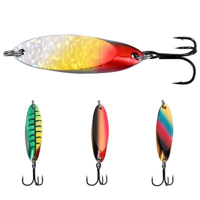 China Bright Color OEM ODM Colorful 28g Artificial Spinners Fishing Lures Metal Trolling Spoon for sale