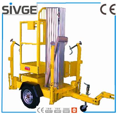 China Single Mast Hydraulic Elevating Platform , Aluminium Alloy 8m Trailer Mounted Lift for sale